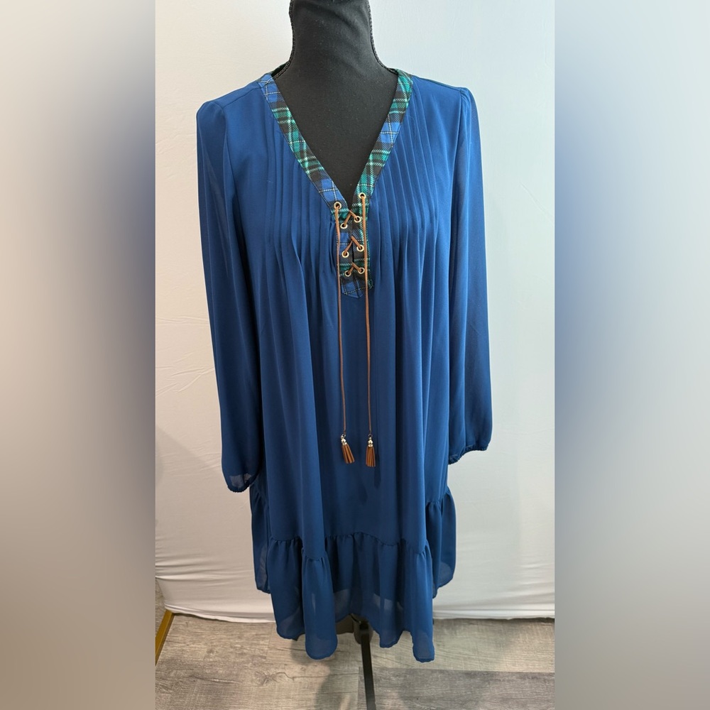 NY‎ Collection Blue Plaid Accent Women's Dress